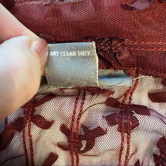 Kenar Wine Colored Ribboned Semi Sheer Blouse, Size 10. - Picture 4 of 10